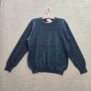 VINTAGE Marshall Field & Company Men Sweater XL Blue Striped Knit Wool Blend 90s
